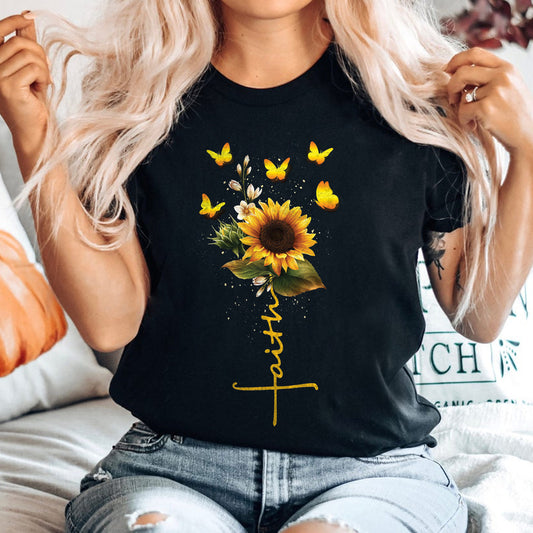 Black T-shirt Sun Butterflies