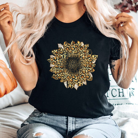 Black T-shirt Golden Wildflower