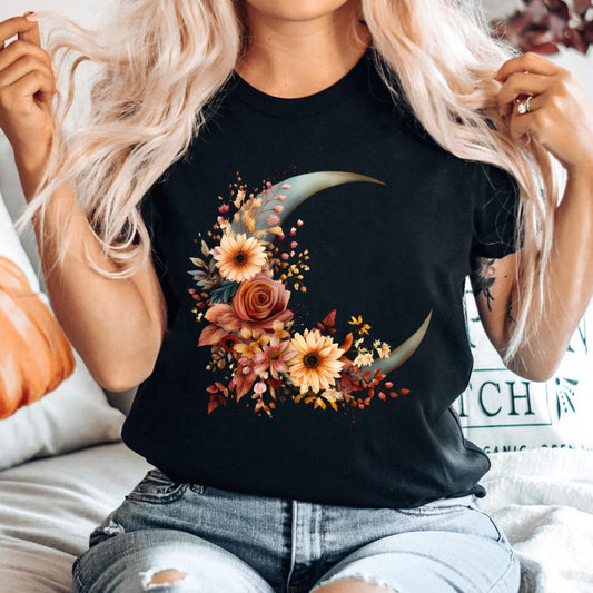 Black T-shirt Autumn Moon