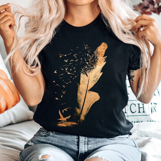 Black T-shirt Bronze Feather